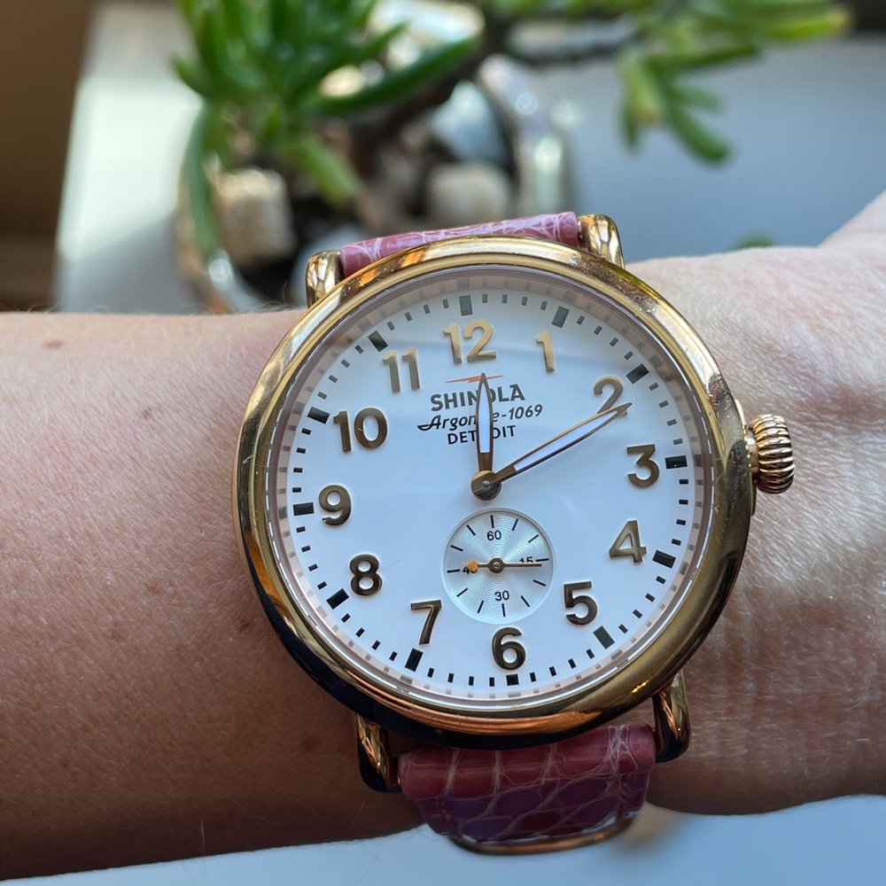 Shinola Gold Watch with Pink Strap